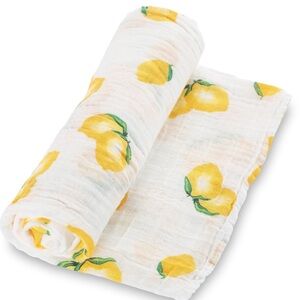 White Muslin Swaddle Blanket with Yellow Lemon Print, NWT!